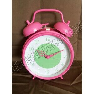 Pottery Barn PB Teen Kids Oversized Button Antique Alarm Desk Table Clock Pink
